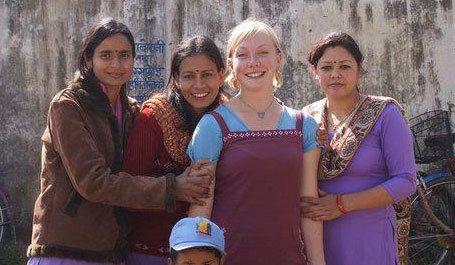 Volunteer teaching children